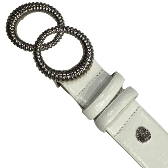 Vince Camuto White Wide Belt Silver Double Ring Buckle Statement - Picture 5 of 11